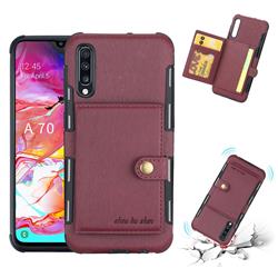 Brush Multi-function Leather Phone Case for Samsung Galaxy A70 - Wine Red