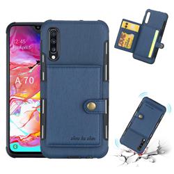Brush Multi-function Leather Phone Case for Samsung Galaxy A70 - Blue