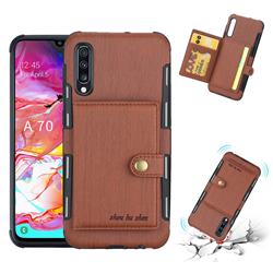 Brush Multi-function Leather Phone Case for Samsung Galaxy A70 - Brown