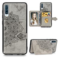 Mandala Flower Cloth Multifunction Stand Card Leather Phone Case for Samsung Galaxy A70 - Gray
