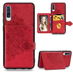 Mandala Flower Cloth Multifunction Stand Card Leather Phone Case for Samsung Galaxy A70 - Red
