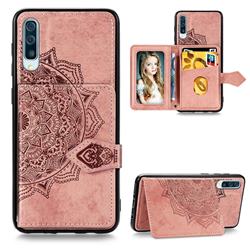 Mandala Flower Cloth Multifunction Stand Card Leather Phone Case for Samsung Galaxy A70 - Rose Gold