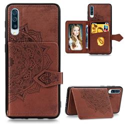 Mandala Flower Cloth Multifunction Stand Card Leather Phone Case for Samsung Galaxy A70 - Brown