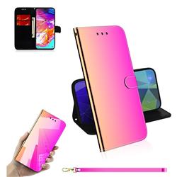 Shining Mirror Like Surface Leather Wallet Case for Samsung Galaxy A70 - Rainbow Gradient