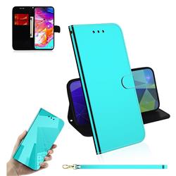 Shining Mirror Like Surface Leather Wallet Case for Samsung Galaxy A70 - Mint Green