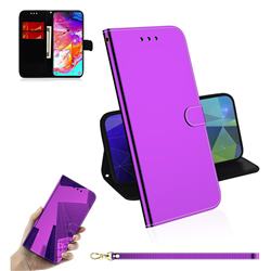 Shining Mirror Like Surface Leather Wallet Case for Samsung Galaxy A70 - Purple