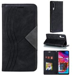 Retro S Streak Magnetic Leather Wallet Phone Case for Samsung Galaxy A70 - Black