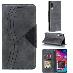 Retro S Streak Magnetic Leather Wallet Phone Case for Samsung Galaxy A70 - Gray