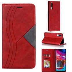 Retro S Streak Magnetic Leather Wallet Phone Case for Samsung Galaxy A70 - Red