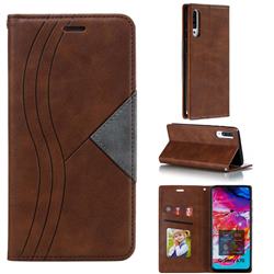 Retro S Streak Magnetic Leather Wallet Phone Case for Samsung Galaxy A70 - Brown