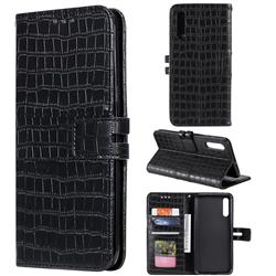 Luxury Crocodile Magnetic Leather Wallet Phone Case for Samsung Galaxy A70 - Black