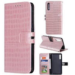 Luxury Crocodile Magnetic Leather Wallet Phone Case for Samsung Galaxy A70 - Rose Gold