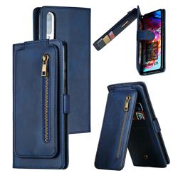Multifunction 9 Cards Leather Zipper Wallet Phone Case for Samsung Galaxy A70 - Blue