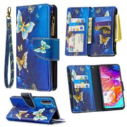 Golden Butterflies Binfen Color BF03 Retro Zipper Leather Wallet Phone Case for Samsung Galaxy A70