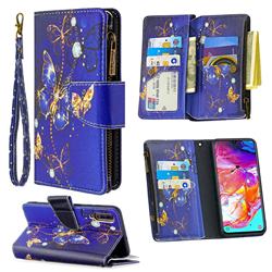 Purple Butterfly Binfen Color BF03 Retro Zipper Leather Wallet Phone Case for Samsung Galaxy A70