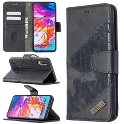 BinfenColor BF04 Color Block Stitching Crocodile Leather Case Cover for Samsung Galaxy A70 - Black