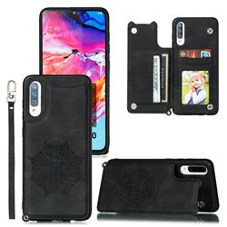 Luxury Mandala Multi-function Magnetic Card Slots Stand Leather Back Cover for Samsung Galaxy A70 - Black