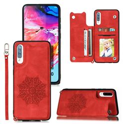 Luxury Mandala Multi-function Magnetic Card Slots Stand Leather Back Cover for Samsung Galaxy A70 - Red