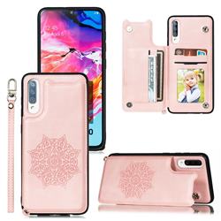 Luxury Mandala Multi-function Magnetic Card Slots Stand Leather Back Cover for Samsung Galaxy A70 - Rose Gold