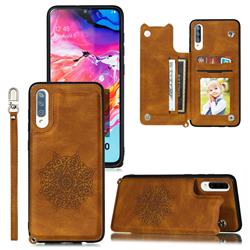Luxury Mandala Multi-function Magnetic Card Slots Stand Leather Back Cover for Samsung Galaxy A70 - Brown