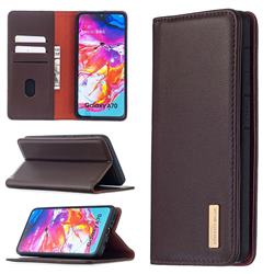 Binfen Color BF06 Luxury Classic Genuine Leather Detachable Magnet Holster Cover for Samsung Galaxy A70 - Dark Brown