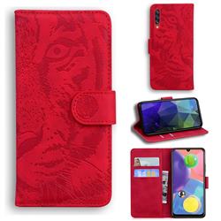 Intricate Embossing Tiger Face Leather Wallet Case for Samsung Galaxy A70 - Red