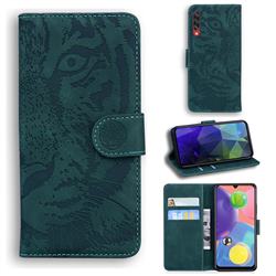 Intricate Embossing Tiger Face Leather Wallet Case for Samsung Galaxy A70 - Green