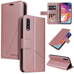GQ.UTROBE Right Angle Silver Pendant Leather Wallet Phone Case for Samsung Galaxy A70 - Rose Gold