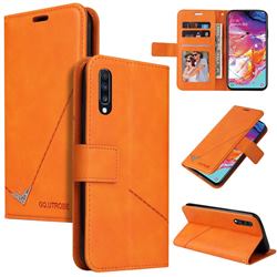 GQ.UTROBE Right Angle Silver Pendant Leather Wallet Phone Case for Samsung Galaxy A70 - Orange