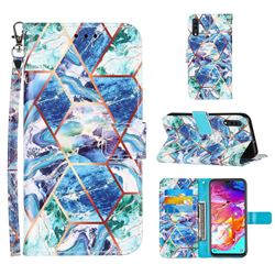 Green and Blue Stitching Color Marble Leather Wallet Case for Samsung Galaxy A70