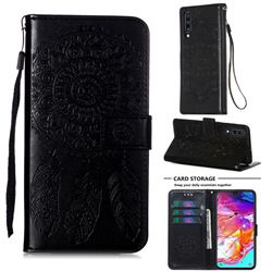 Embossing Dream Catcher Mandala Flower Leather Wallet Case for Samsung Galaxy A70 - Black
