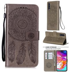 Embossing Dream Catcher Mandala Flower Leather Wallet Case for Samsung Galaxy A70 - Gray