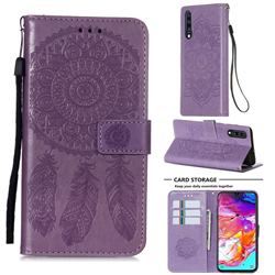 Embossing Dream Catcher Mandala Flower Leather Wallet Case for Samsung Galaxy A70 - Purple
