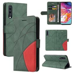 Luxury Two-color Stitching Leather Wallet Case Cover for Samsung Galaxy A70 - Green