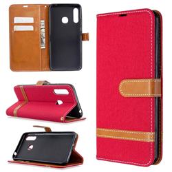 Jeans Cowboy Denim Leather Wallet Case for Samsung Galaxy A70e - Red
