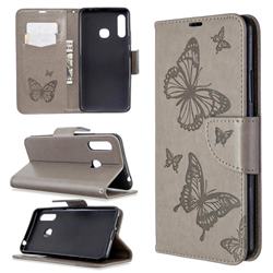 Embossing Double Butterfly Leather Wallet Case for Samsung Galaxy A70e - Gray