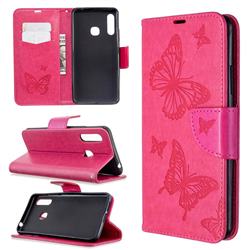 Embossing Double Butterfly Leather Wallet Case for Samsung Galaxy A70e - Red