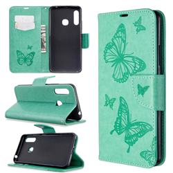 Embossing Double Butterfly Leather Wallet Case for Samsung Galaxy A70e - Green