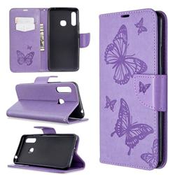 Embossing Double Butterfly Leather Wallet Case for Samsung Galaxy A70e - Purple