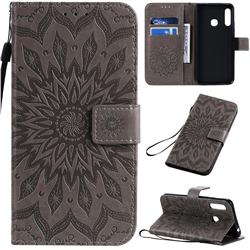Embossing Sunflower Leather Wallet Case for Samsung Galaxy A70e - Gray