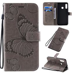 Embossing 3D Butterfly Leather Wallet Case for Samsung Galaxy A70e - Gray