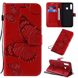 Embossing 3D Butterfly Leather Wallet Case for Samsung Galaxy A70e - Red