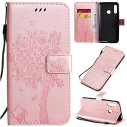 Embossing Butterfly Tree Leather Wallet Case for Samsung Galaxy A70e - Rose Pink