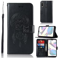 Intricate Embossing Owl Campanula Leather Wallet Case for Samsung Galaxy A70e - Black