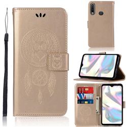 Intricate Embossing Owl Campanula Leather Wallet Case for Samsung Galaxy A70e - Champagne