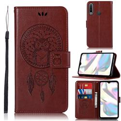 Intricate Embossing Owl Campanula Leather Wallet Case for Samsung Galaxy A70e - Brown