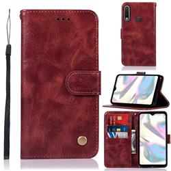 Luxury Retro Leather Wallet Case for Samsung Galaxy A70e - Wine Red