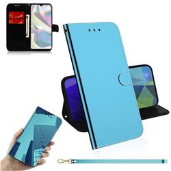 Shining Mirror Like Surface Leather Wallet Case for Samsung Galaxy A70e - Blue