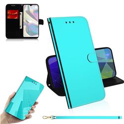 Shining Mirror Like Surface Leather Wallet Case for Samsung Galaxy A70e - Mint Green