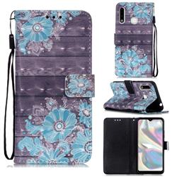 Blue Flower 3D Painted Leather Wallet Case for Samsung Galaxy A70e